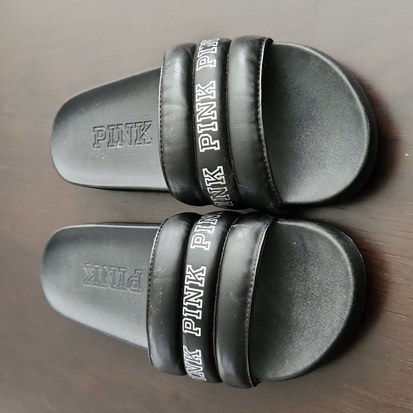 PINK by Victoria Secrets womans black slides, size M 7/8 - Picture 2 of 16